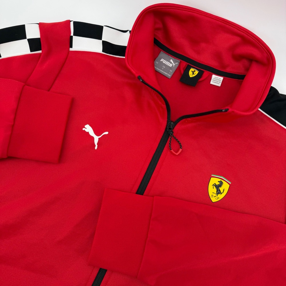 Puma Ferrari Track Jacket Mens Large Red Full Zip Checkered Racing 535826-02